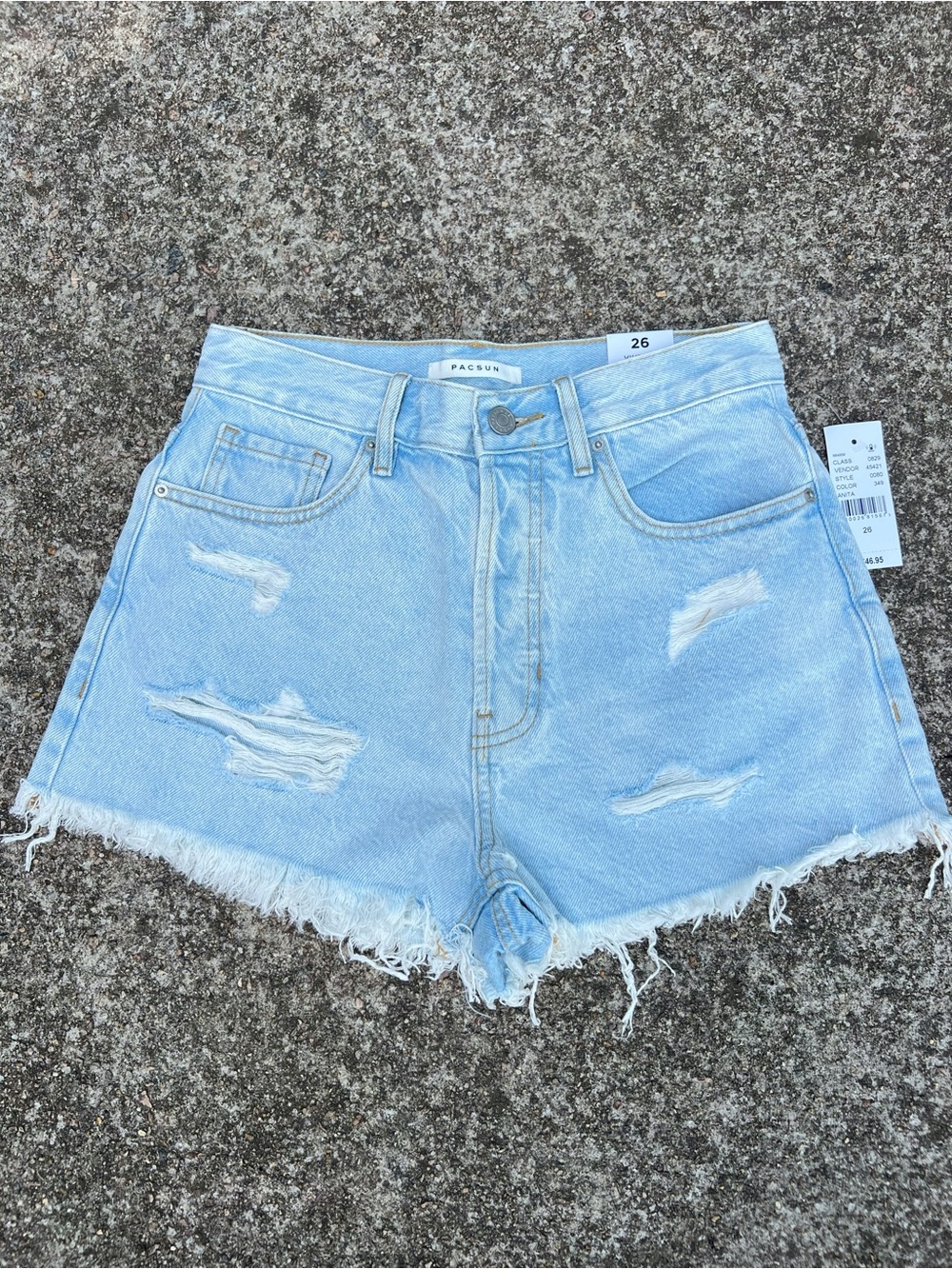 NWT PacSun Vintage High Rise Distressed Light Wash Denim Shorts Size 26